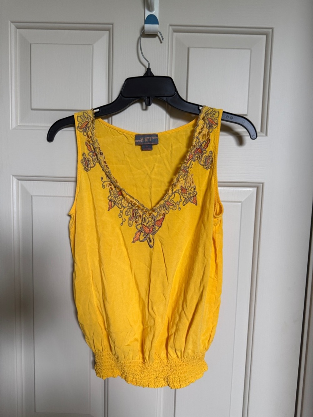 Forever 21 Yellow Embroidered V-Neck Tank Top
